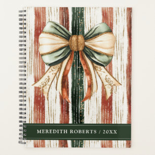 Christmas Bow Rustic Stripes Personalized Planner