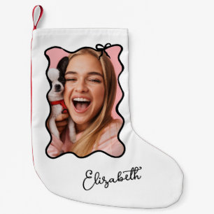 Christmas Bow   Wavy Black and White Photo Frame Small Christmas Stocking