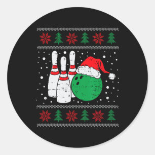 Christmas Bowling Hat Santa Bowler Ugly Xmas Men W Classic Round Sticker