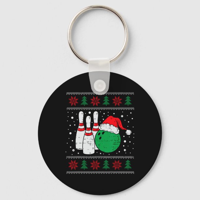 Christmas Bowling Hat Santa Bowler Ugly Xmas Men W Keychain (Front)