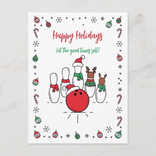 Christmas Bowling Holiday Greeting Cards (Front)