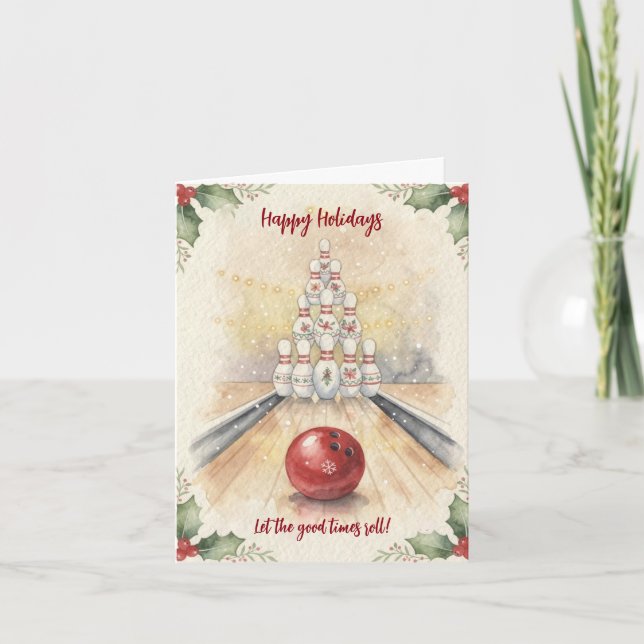 Christmas Bowling Holiday Greeting Cards (Front)