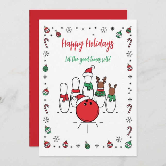 Christmas Bowling Holiday Greeting Cards (Front/Back)