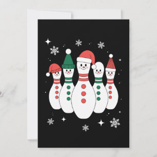 Christmas Bowling Pins Snowman Santa Hat Xmas Invitation