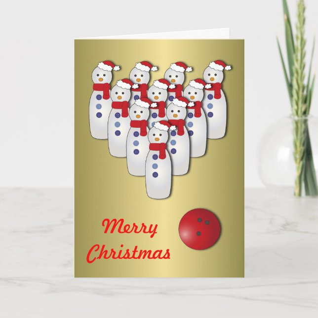 Christmas Bowling Snowmen Holiday Card (Front)