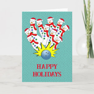 Christmas Bowling Snowmen... Strike! Holiday Card