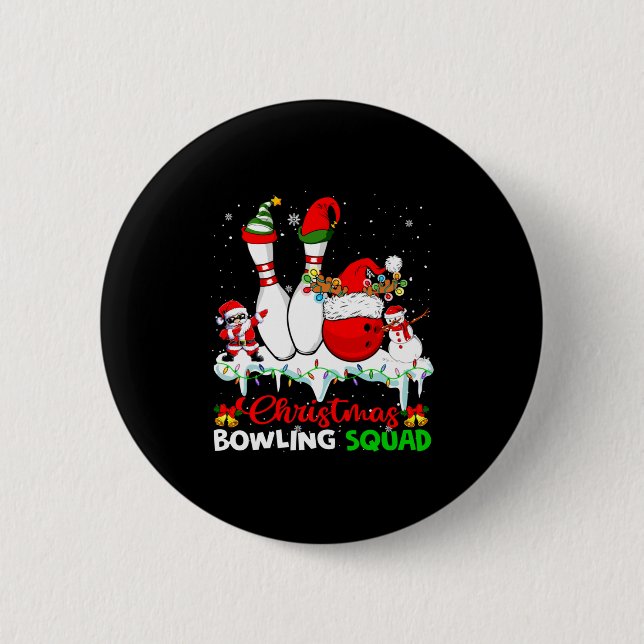 Christmas Bowling Squad Dabbing Santa Elf Bowling  2 Inch Round Button (Front)