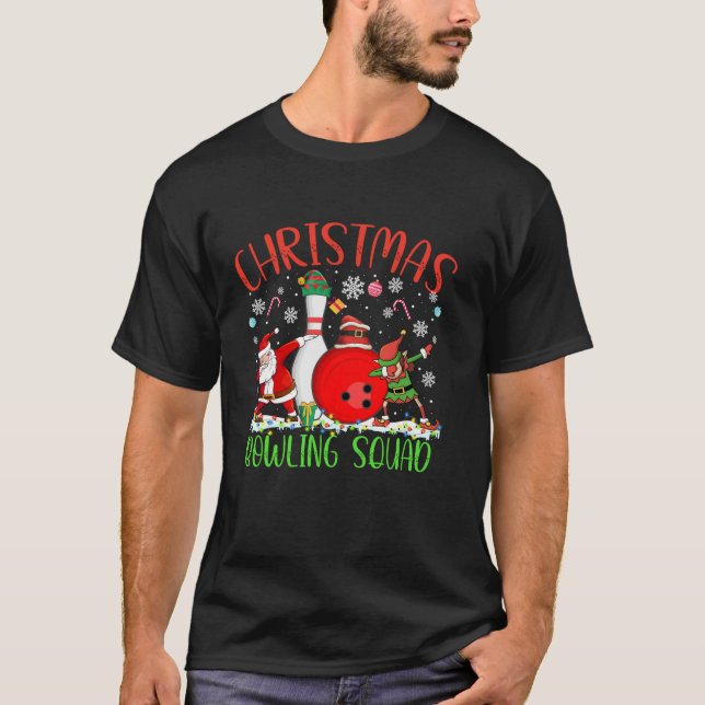 Christmas Bowling Squad Dabbing Santa Elf Bowling  T-Shirt (Front)