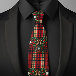 Christmas Bows and Berries on Plaid Tie
