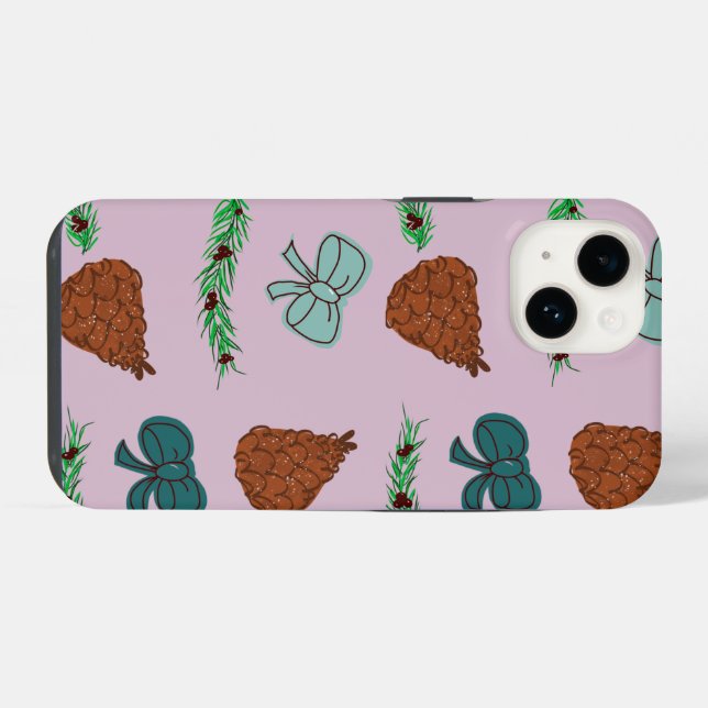 Christmas Bows and Pinecones iPhone Case (Back Horizontal)