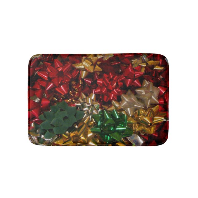 Christmas Bows Colourful Festive Holiday Bath Mat (Front)