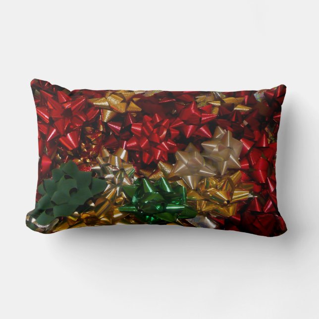 Christmas Bows Colourful Festive Holiday Lumbar Pillow (Front)