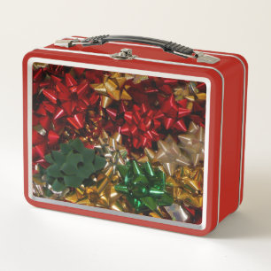 Christmas Bows Colourful Festive Holiday Metal Lunch Box