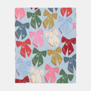 Christmas Bows Coquette Blue Fleece Blanket
