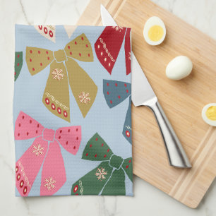 Christmas Bows Coquette Blue Kitchen Towel