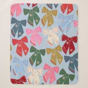 Christmas Bows Coquette Blue Sherpa Blanket