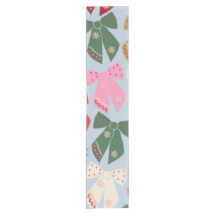 Christmas Bows Coquette Blue Short Table Runner