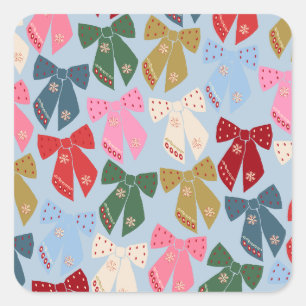 Christmas Bows Coquette Blue Square Sticker