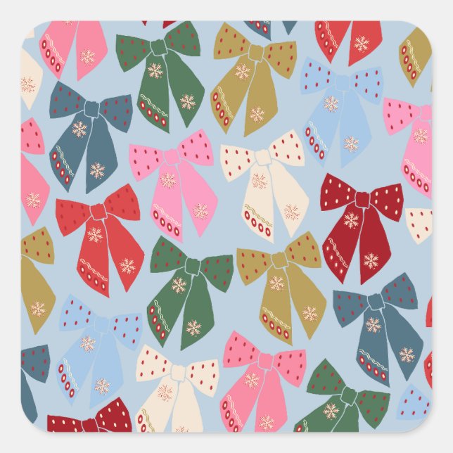 Christmas Bows Coquette Blue Square Sticker (Front)