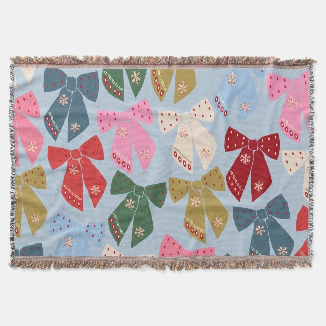 Christmas Bows Coquette Blue Throw Blanket (Front)