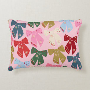 Christmas Bows Coquette Pink Accent Pillow