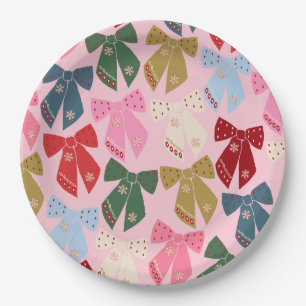 Christmas Bows Coquette Pink Paper Plate