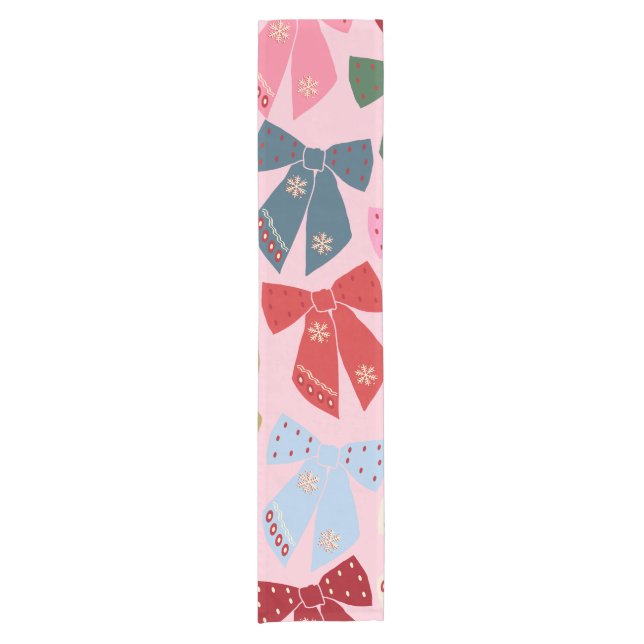 Christmas Bows Coquette Pink Short Table Runner (Front)
