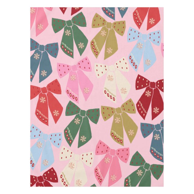Christmas Bows Coquette Pink Tablecloth (Front)