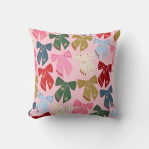 Christmas Bows Coquette Pink Throw Pillow