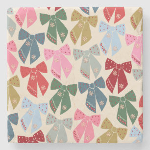 Christmas Bows Coquette Stone Coaster