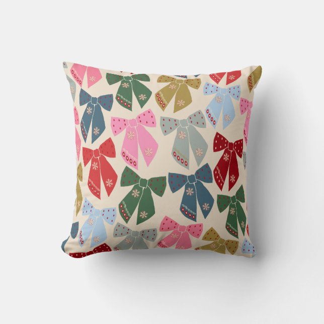 Christmas Bows Coquette Throw Pillow (Front)