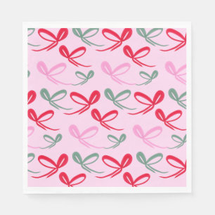 Christmas bows green pink whimiscal hand drawn napkin