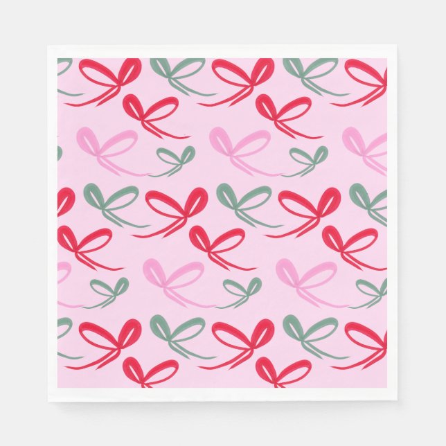 Christmas bows green pink whimiscal hand drawn napkin (Front)