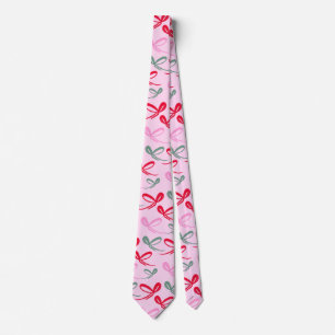 Christmas bows green pink whimiscal hand drawn tie