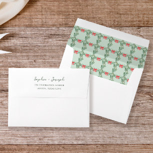 Christmas Bows   Green Whimsical Holiday Wedding Envelope