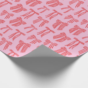Christmas Bows Pink Red Striped Coquette Wrapping Paper