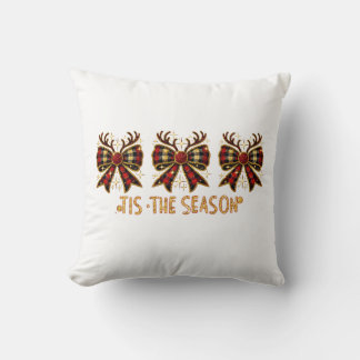 Christmas Bows Plaid Bows Red Throw Pillow
