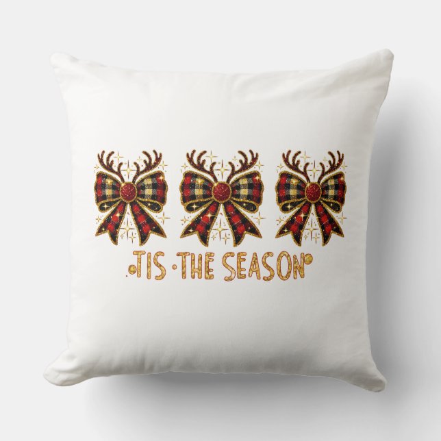 Christmas Bows Plaid Bows Red Throw Pillow (Front)