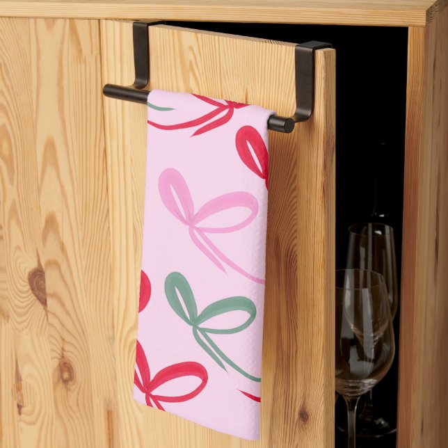 Christmas Bows Reversible Colour Kitchen Towel (Thirds Fold)