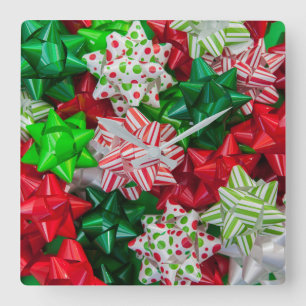 Christmas Bows Square Wall Clock