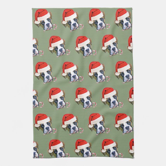 Christmas boxer dog kitchen towel (Vertical)
