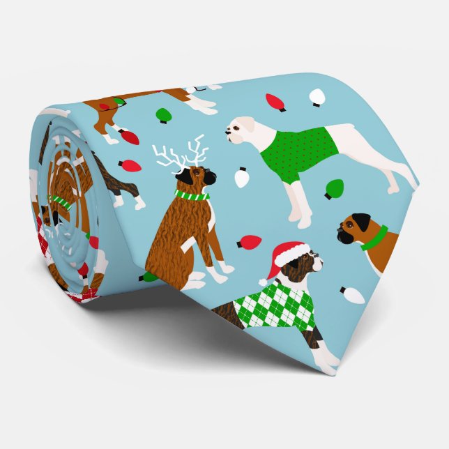 Christmas Boxer Dog Neck Tie (Rolled)
