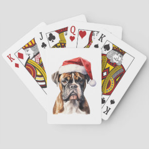 Christmas Boxer Dog Pet With Santa Hat Playing Cards