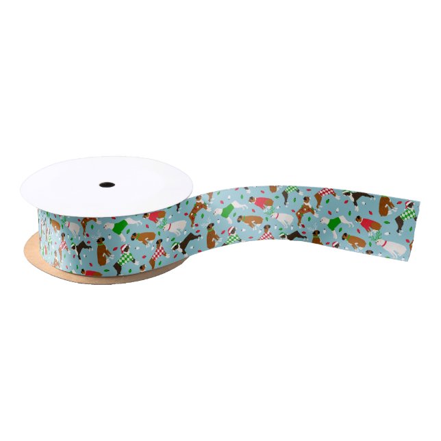 Christmas Boxer Dog Satin Ribbon (Spool)