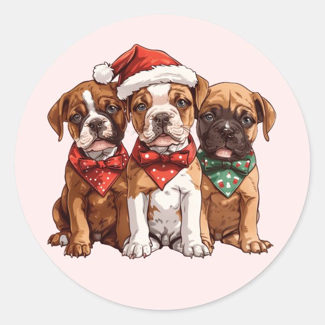 Christmas Boxer Dogs Classic Round Sticker (Front)