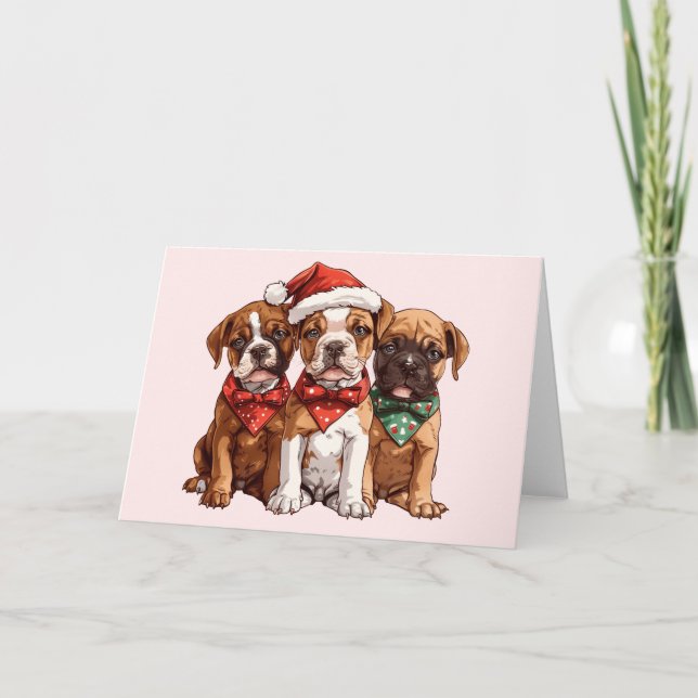 Christmas Boxer Dogs Holiday Card (Front)