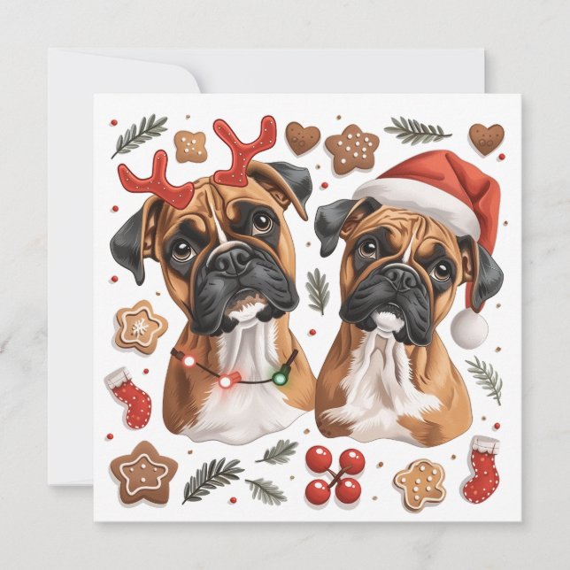 Christmas Boxer Dogs Holiday Card (Front)