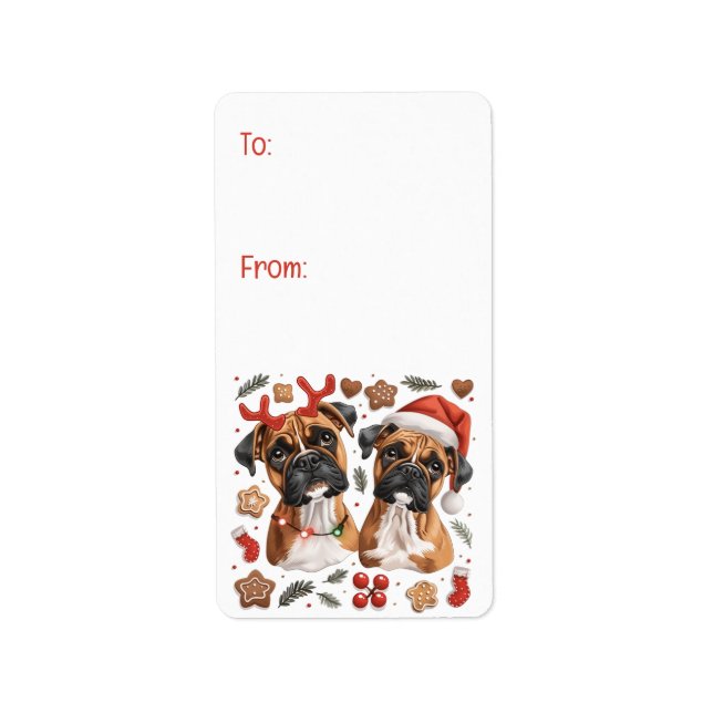 Christmas Boxer Dogs Label (Front)