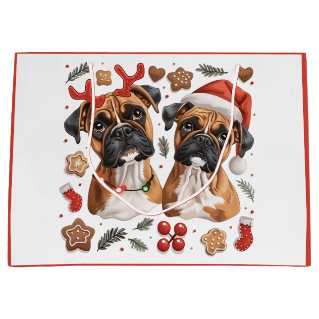 Christmas Boxer Dogs Large Gift Bag (Front)
