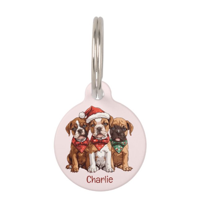 Christmas Boxer Dogs Pet Tag (Front)